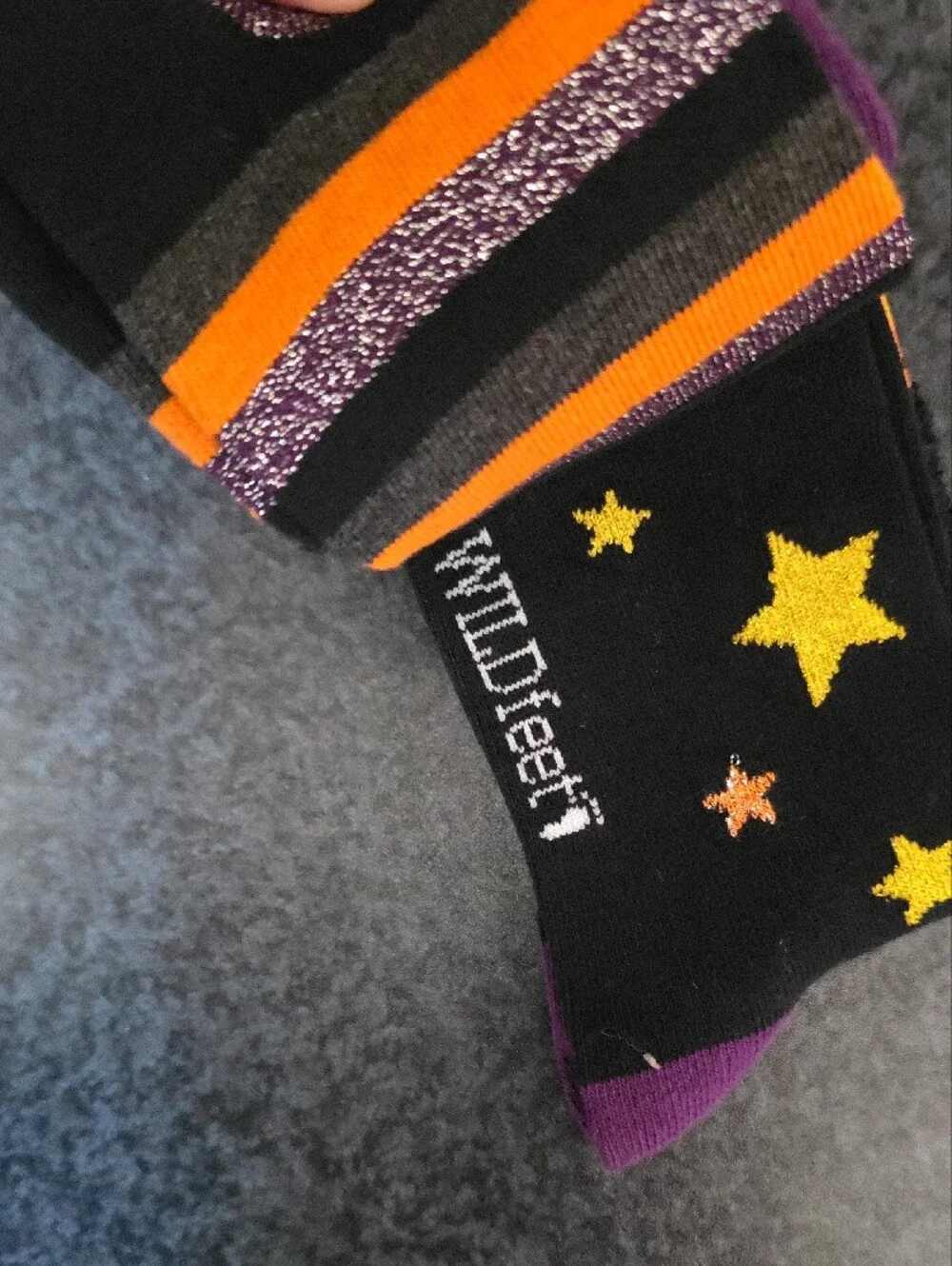 3 Pack Halloween Crew Socks - Black with Orange & Purple Accents